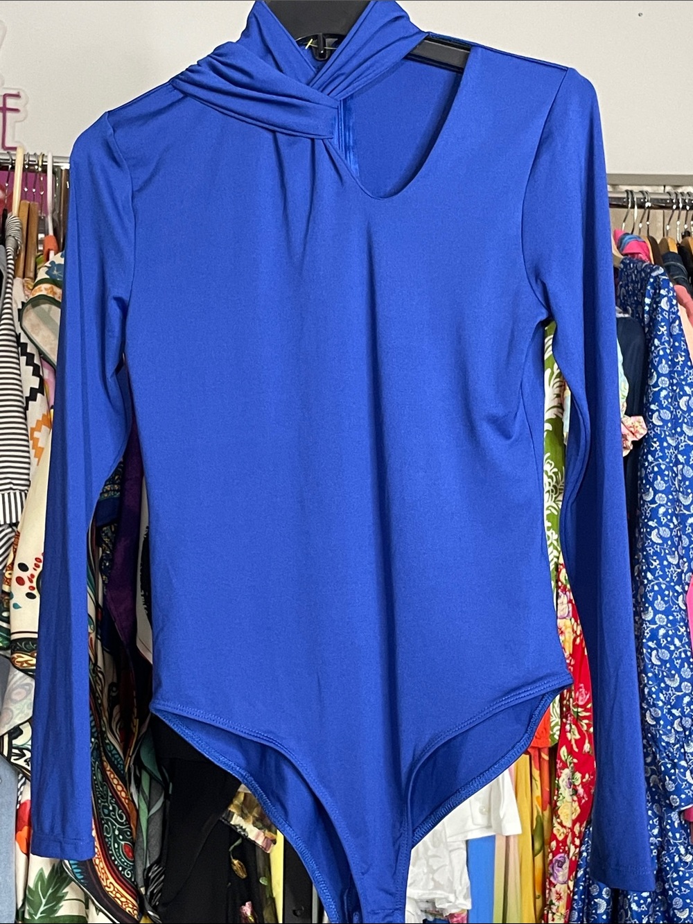 Zara Royal Blue Long-Sleeve High-Neck Bodysuit new